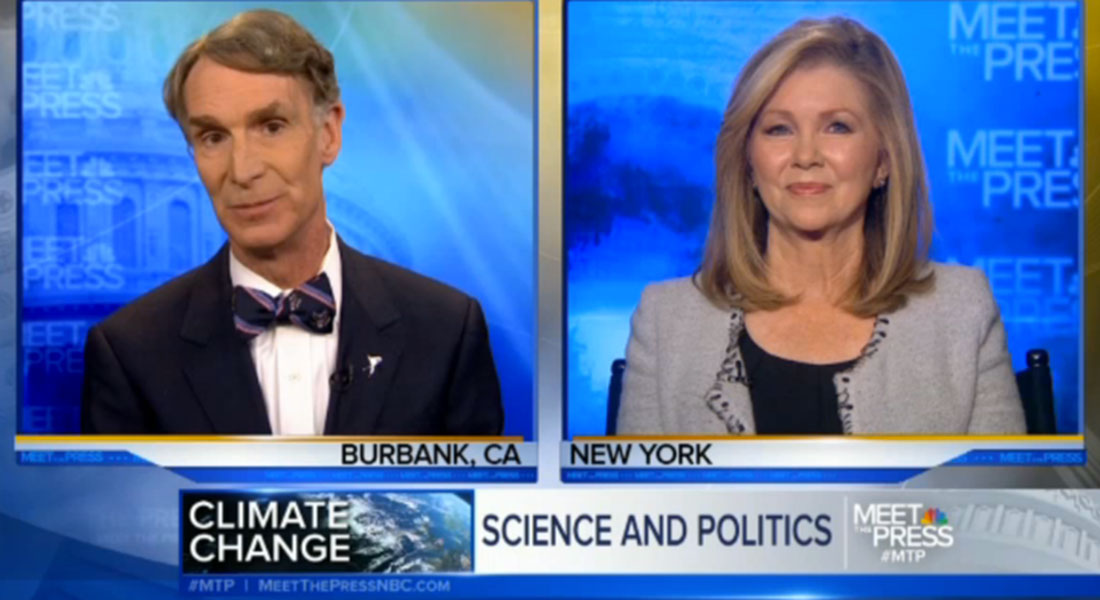Debat om klimaforandringer på NBC's Meet the Press - en for, en imod