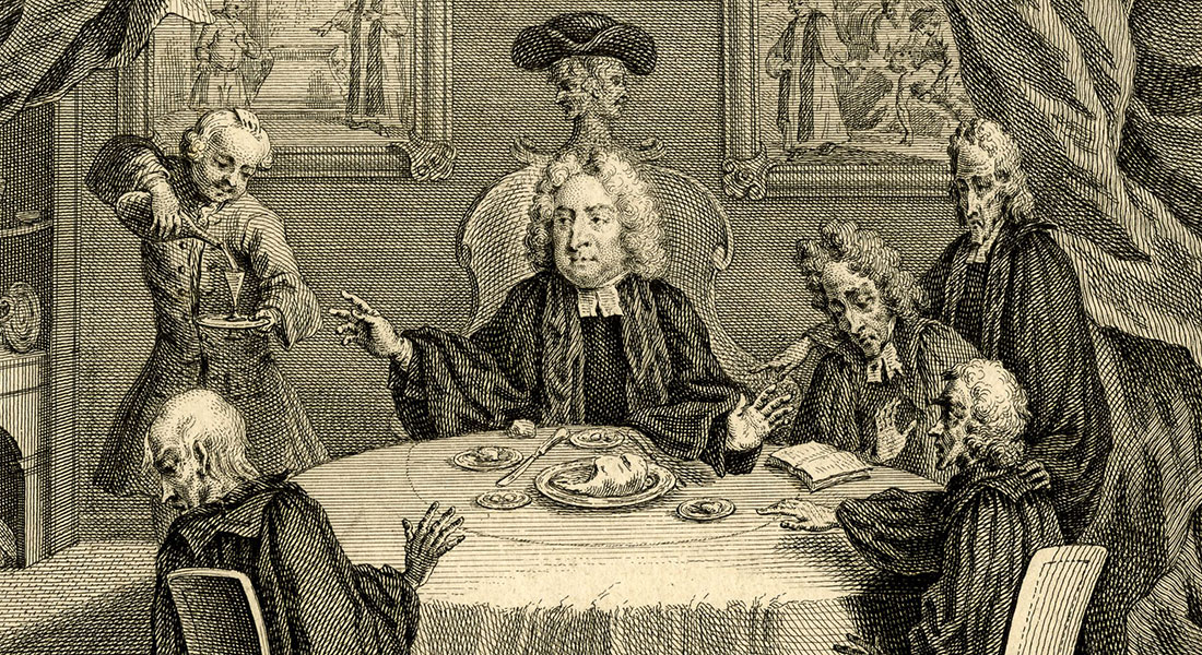 Molières skuespil om den skinhellige Tartuffe blev så stor en succes, at navnet Tartuffe blev brugt om religiøst hykleri i mange europæiske lande. Her i satiretegningen 'Tartuffes festmåltid' fra 1736 af anonym kunstner.